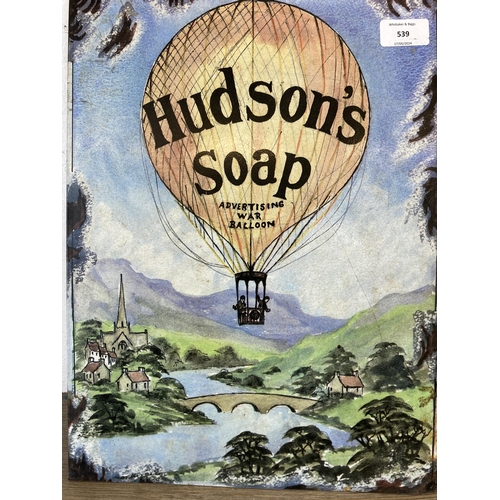 601 - Two reproduction advertising signs, one Hudson's Soap - approx. 40cm high x 30cm wide and one Rolls-... 