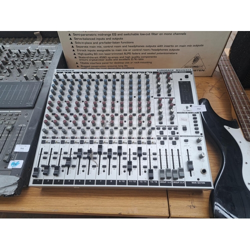 752 - Eight items, one boxed Behringer Eurorack MX2642A twenty-six channel four bus mixing console, one Be... 