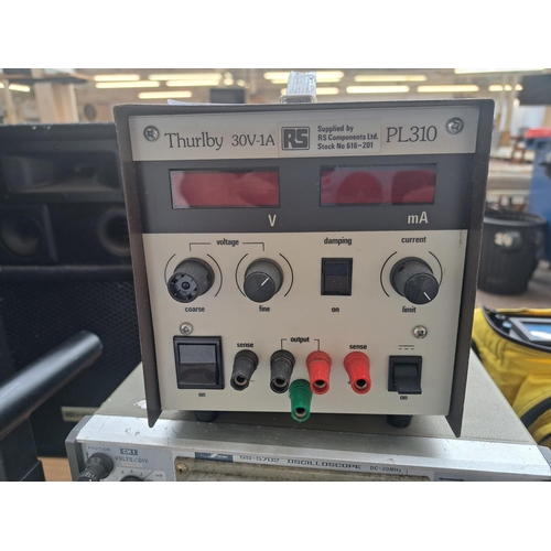 753 - Five items to include Thurlby PL310 power supply, Hameg HM203-6 20MHz Oscilloscope, E.M.I Electronic... 