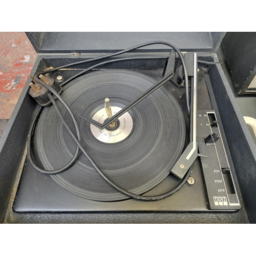 689 - A vintage Fidelity portable record player fitted with BSR two-speed autochanger turntable