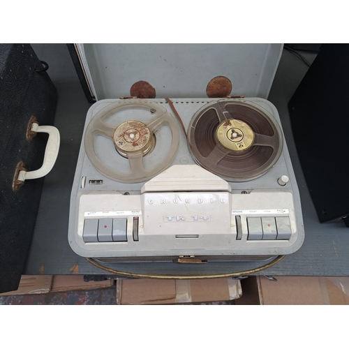 690 - Two vintage items, one Hacker Radio Ltd. Cavalier portable record player fitted with Garrard four-sp... 