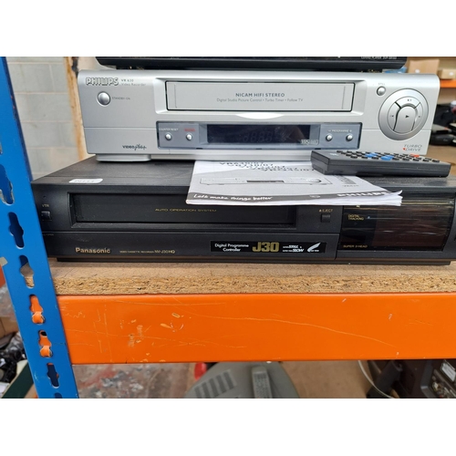 722 - Eight AV items to include Sony DVP-SR150 DVD player, Panasonic NV-J30HQ VHS VCR, BT YouView box, Son... 