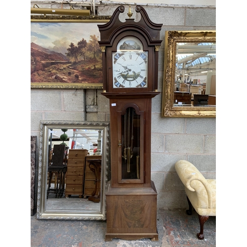 10 - A Richard Broad of Bodmin Cornwall mahogany cased grandfather clock with key, pendulum and weights -... 