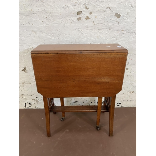 109 - An Edwardian mahogany drop leaf Sutherland table - approx. 62cm high x 50cm wide x 71cm long