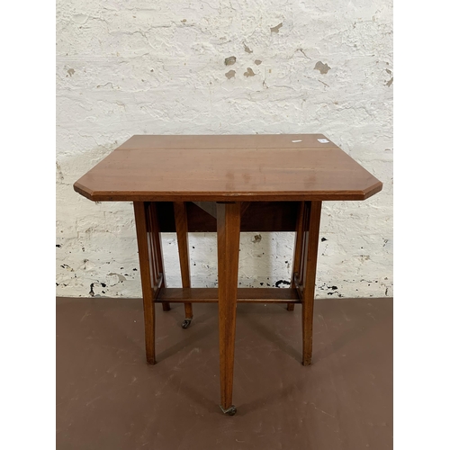 109 - An Edwardian mahogany drop leaf Sutherland table - approx. 62cm high x 50cm wide x 71cm long