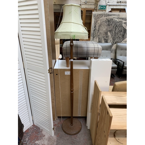 111A - A mid 20th century beech standard lamp - approx. 168cm high including shade