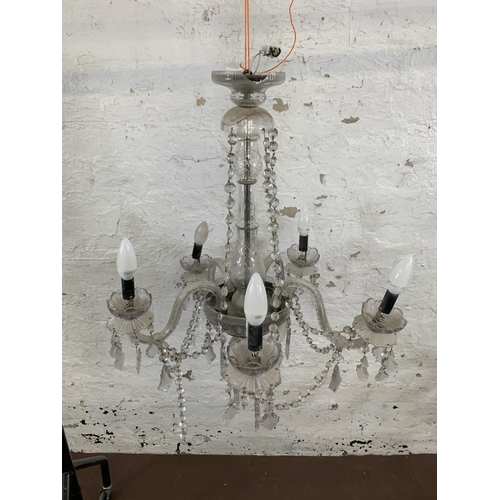 116 - A 19th century cut crystal five branch chandelier with droplets - approx. 70cm drop