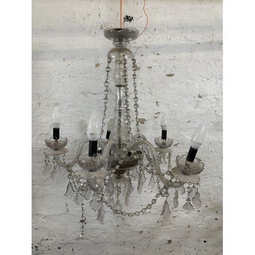 116 - A 19th century cut crystal five branch chandelier with droplets - approx. 70cm drop