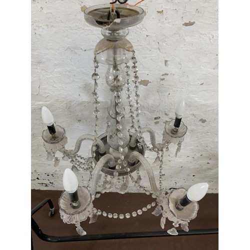 116 - A 19th century cut crystal five branch chandelier with droplets - approx. 70cm drop