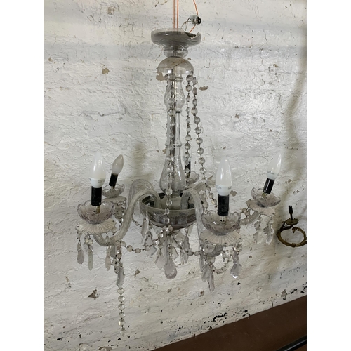 116 - A 19th century cut crystal five branch chandelier with droplets - approx. 70cm drop