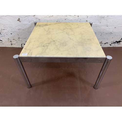 116A - A mid 20th century chrome plated and marble top coffee table - approx. 40cm high x 67cm wide x 64cm ... 