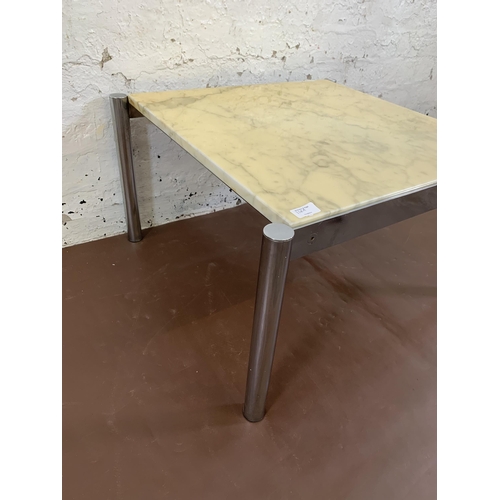 116A - A mid 20th century chrome plated and marble top coffee table - approx. 40cm high x 67cm wide x 64cm ... 