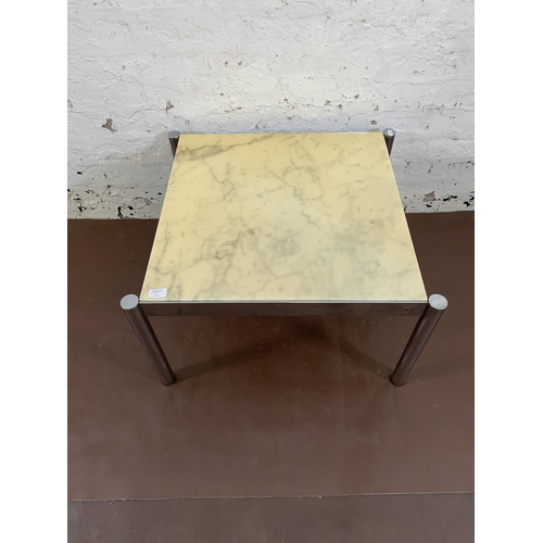 116A - A mid 20th century chrome plated and marble top coffee table - approx. 40cm high x 67cm wide x 64cm ... 