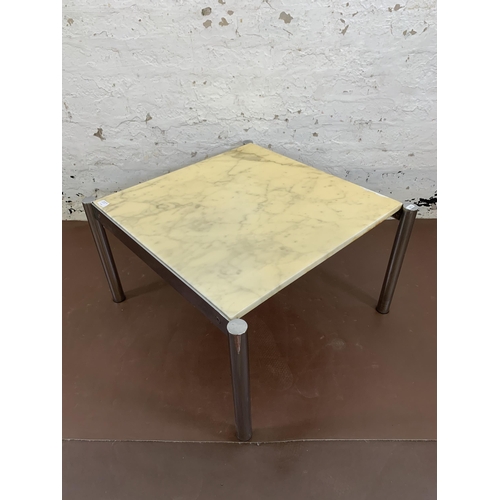 116A - A mid 20th century chrome plated and marble top coffee table - approx. 40cm high x 67cm wide x 64cm ... 