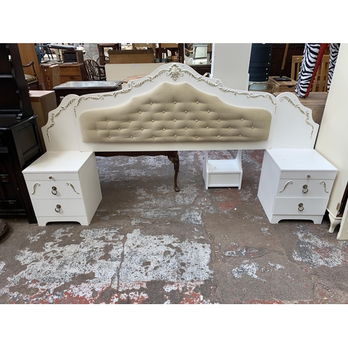 121 - A French style white painted and gilded bedstead - approx. 120cm high x 229cm wide