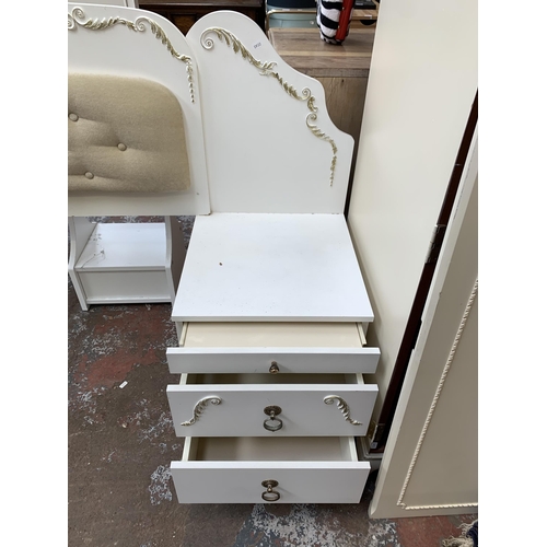 121 - A French style white painted and gilded bedstead - approx. 120cm high x 229cm wide