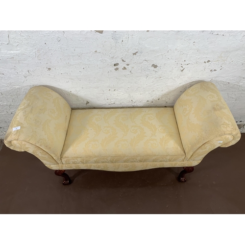 13 - A Georgian style floral fabric upholstered window seat on mahogany ball and claw supports - approx. ... 