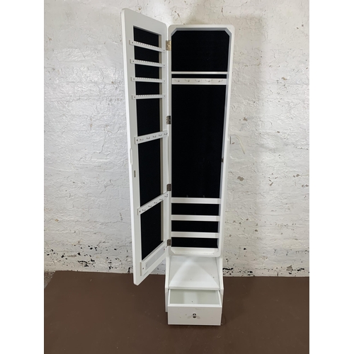 138 - A modern white laminate LED cheval mirror with fitted interior - approx. 159cm high x 35cm wide