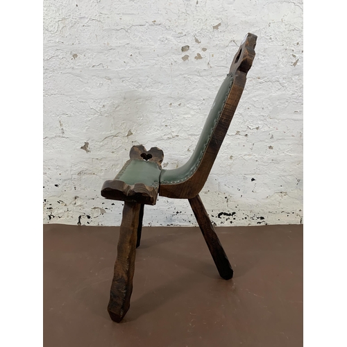 14 - A 1960s Spanish Brutalist hardwood and green vinyl upholstered birthing chair - approx. 79cm high x ... 