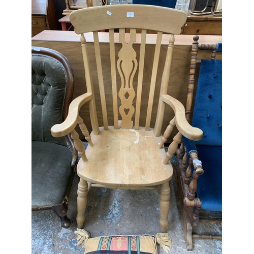 159 - A Victorian style beech farmhouse armchair