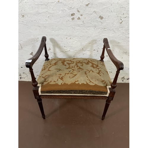 161 - A Victorian rosewood and tapestry upholstered twin handled stool - approx. 62cm high x 58cm wide x 4... 