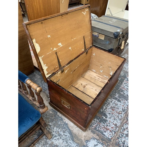 162 - A Victorian stained pine blanket box - approx. 43cm high x 83cm wide x 49cm deep