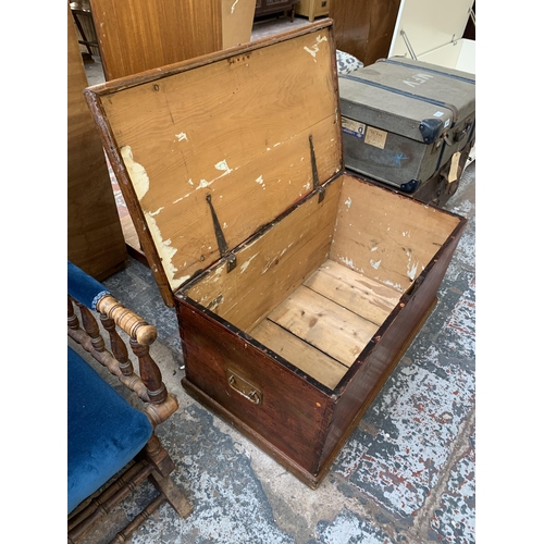 162 - A Victorian stained pine blanket box - approx. 43cm high x 83cm wide x 49cm deep