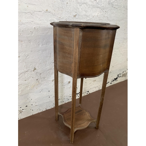 175 - An Edwardian inlaid mahogany jardinière stand with brass insert - approx. 82cm high x 37cm diameter