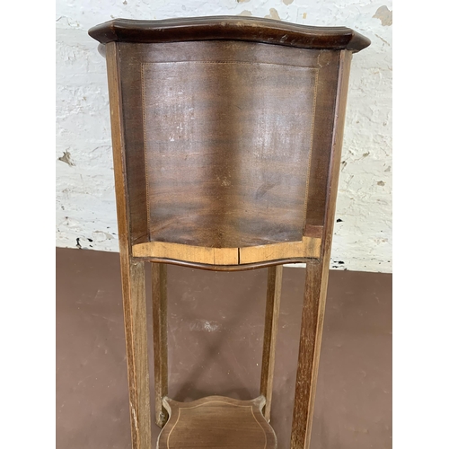 175 - An Edwardian inlaid mahogany jardinière stand with brass insert - approx. 82cm high x 37cm diameter