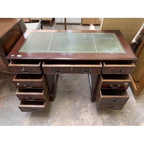 22 - A 19th century style mahogany pedestal writing desk with green leather insert - approx. 77cm high x ... 