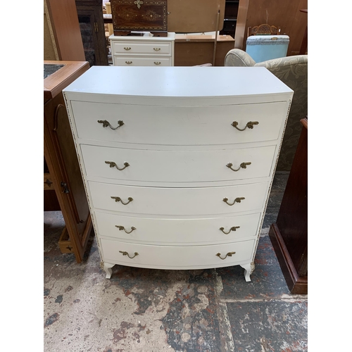 24 - A French Louis XV style white painted and gilded chest of drawers - approx. 99cm high x 75cm wide x ... 