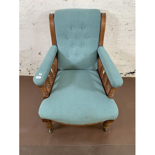 244 - A Victorian mahogany and teal fabric upholstered parlour chair