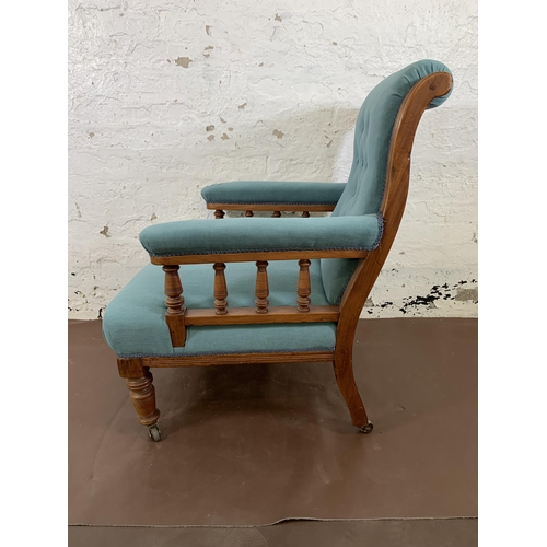 244 - A Victorian mahogany and teal fabric upholstered parlour chair