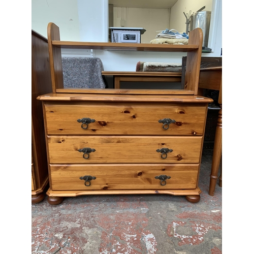 40 - Two pieces of modern pine furniture, one chest of drawers and one wall hanging two tier shelving uni... 