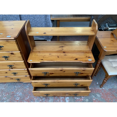 40 - Two pieces of modern pine furniture, one chest of drawers and one wall hanging two tier shelving uni... 