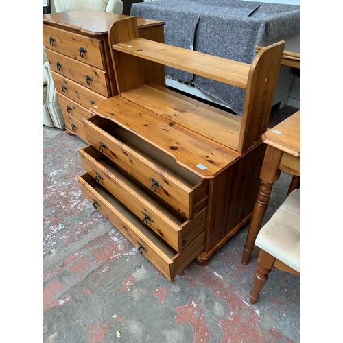 40 - Two pieces of modern pine furniture, one chest of drawers and one wall hanging two tier shelving uni... 