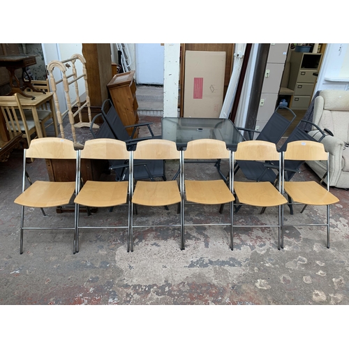 42A - Six IKEA Edgar bentwood and chrome plated folding chairs