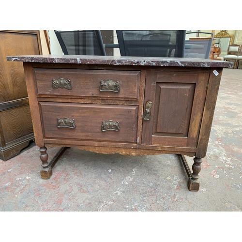 44 - An Edwardian satinwood and marble top wash stand - approx. 67cm high x 92cm wide x 46cm deep