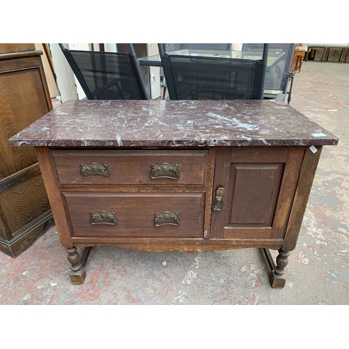 44 - An Edwardian satinwood and marble top wash stand - approx. 67cm high x 92cm wide x 46cm deep