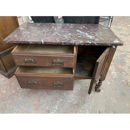 44 - An Edwardian satinwood and marble top wash stand - approx. 67cm high x 92cm wide x 46cm deep