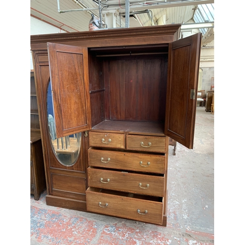 50B - An Edwardian inlaid mahogany mirror door wardrobe - approx. 209cm high x 153cm wide x 50cm deep