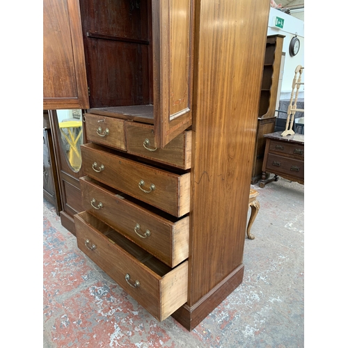 50B - An Edwardian inlaid mahogany mirror door wardrobe - approx. 209cm high x 153cm wide x 50cm deep