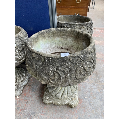 55 - A 19th century style cast stone pedestal garden planter with acanthus leaf design - approx. 52cm hig... 