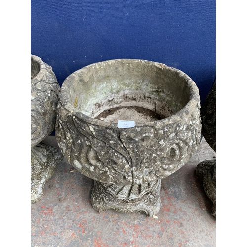 56 - A 19th century style cast stone pedestal garden planter with acanthus leaf design - approx. 52cm hig... 