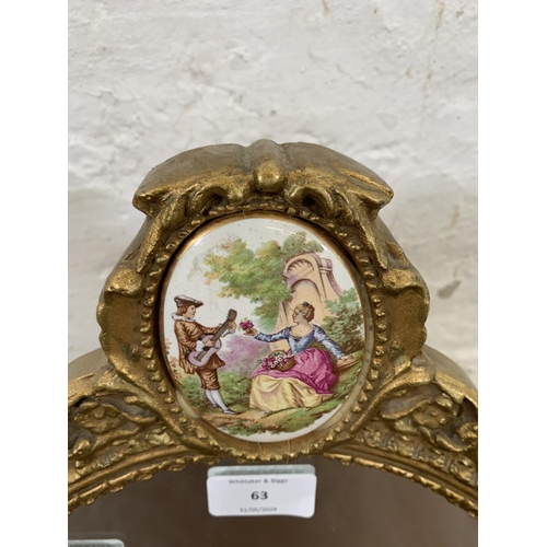 63 - A 19th century style gilt framed triptych dressing table mirror with porcelain cameo - approx. 68cm ... 