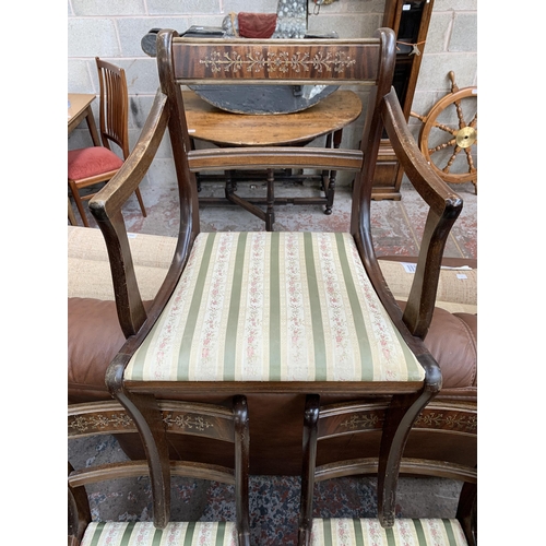 65 - Five Georgian style brass inlaid mahogany dining chairs