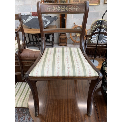 65 - Five Georgian style brass inlaid mahogany dining chairs