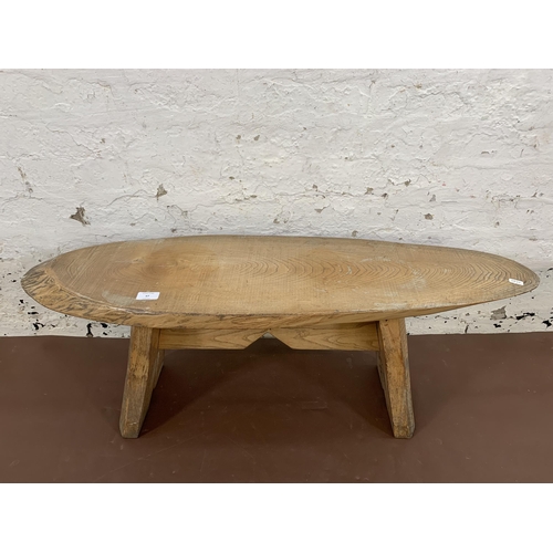 67 - A mid 20th century elm live edge tree slice coffee table - approx. 38cm high x 28cm wide x 103cm lon... 