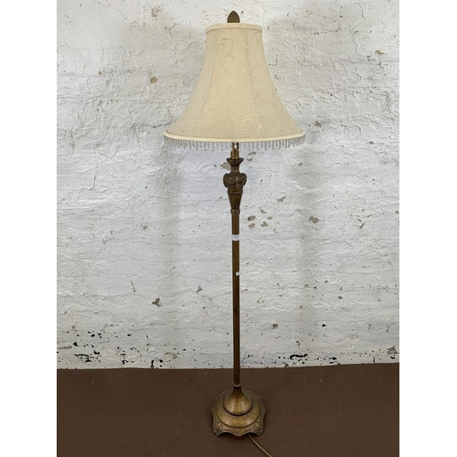 78A - A 19th century style gilded standard lamp - approx. 140cm high including shade