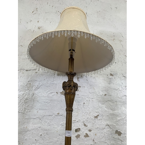 78A - A 19th century style gilded standard lamp - approx. 140cm high including shade